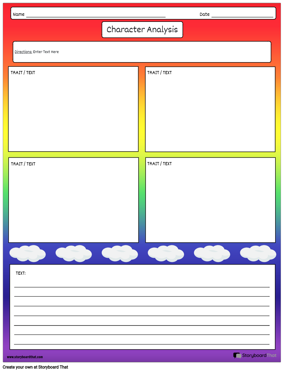 Rainbow and Sky Themed Character Analysis Template