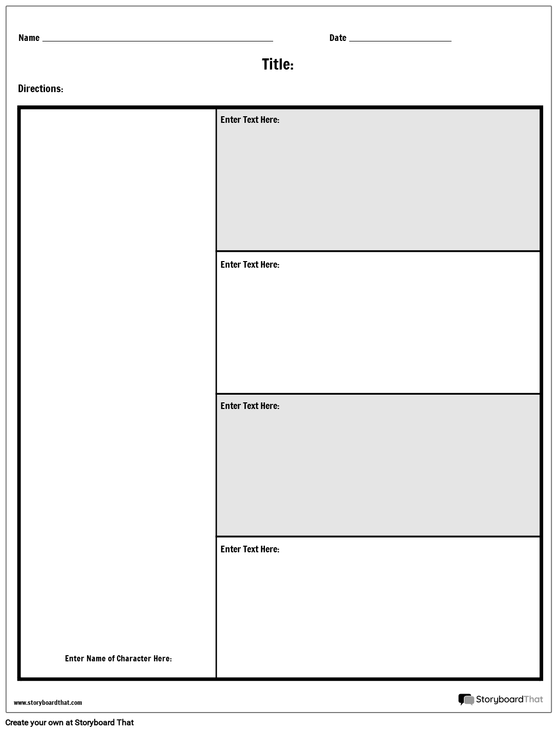 Simple 4 Questions Character Map Worksheet Template