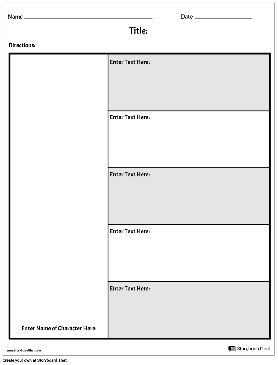 Simple 5 Questions Character Map Worksheet Template