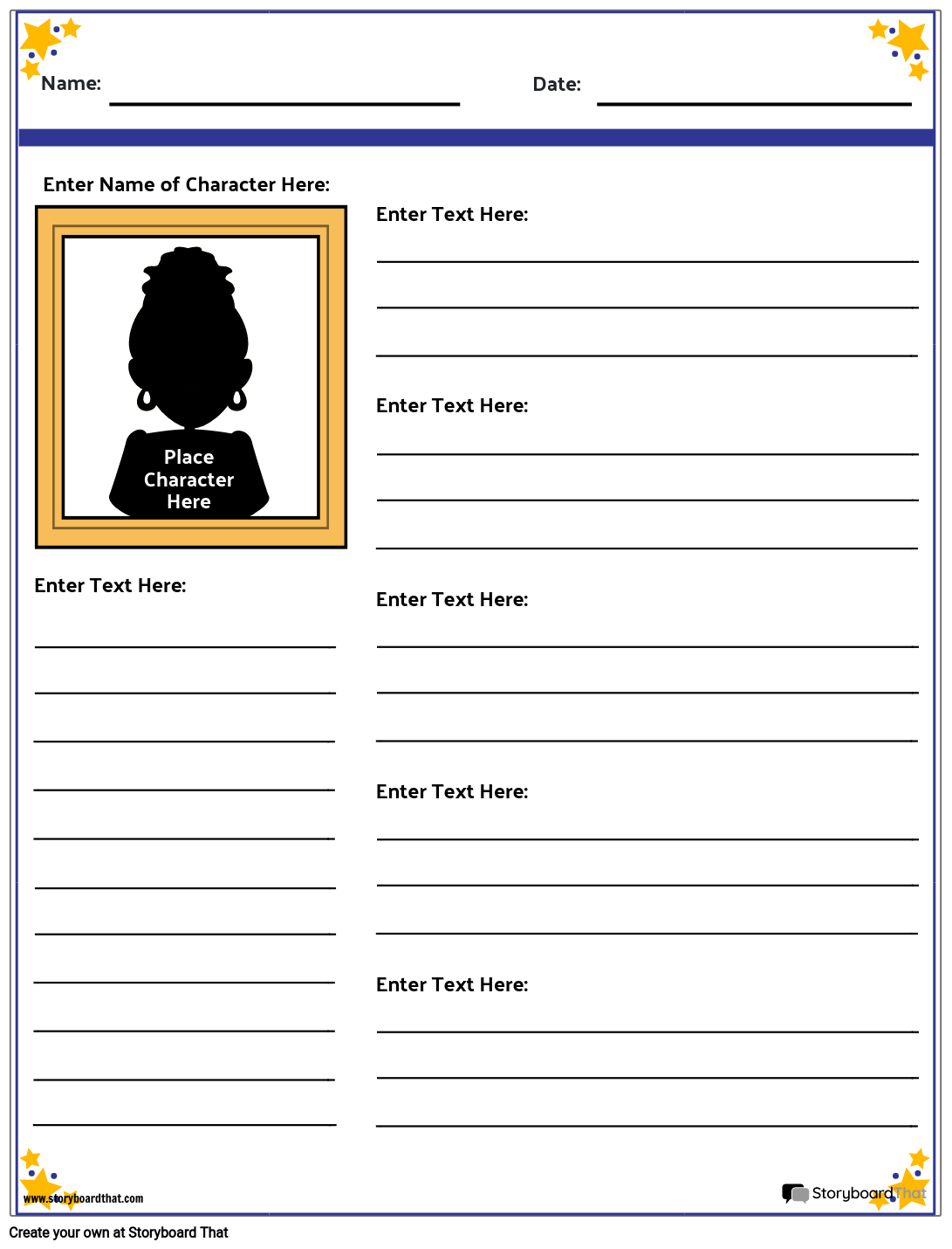 Yellow Frame Character Map Worksheet Template