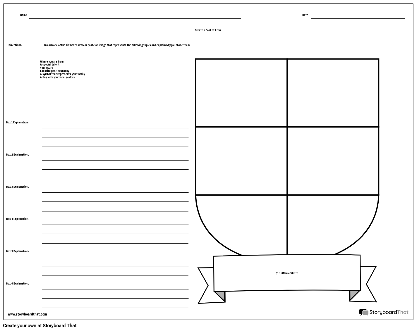Coat of Arms Storyboard by worksheet-templates