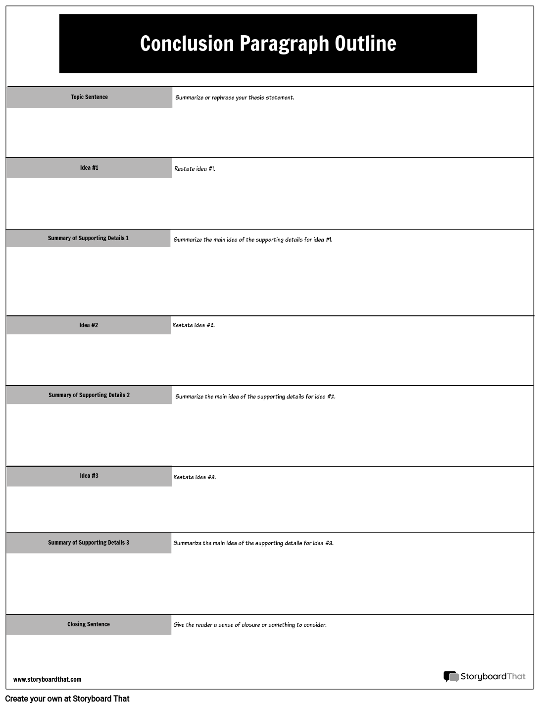 Conclusion Paragraph Storyboard By Worksheet templates