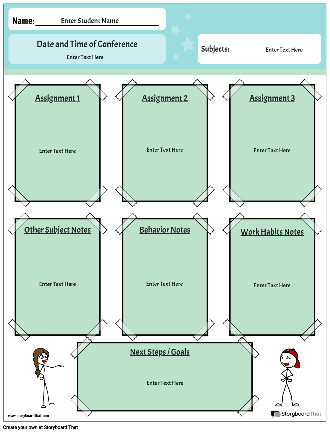 Student/ Teacher Conference Template with Green Boxes