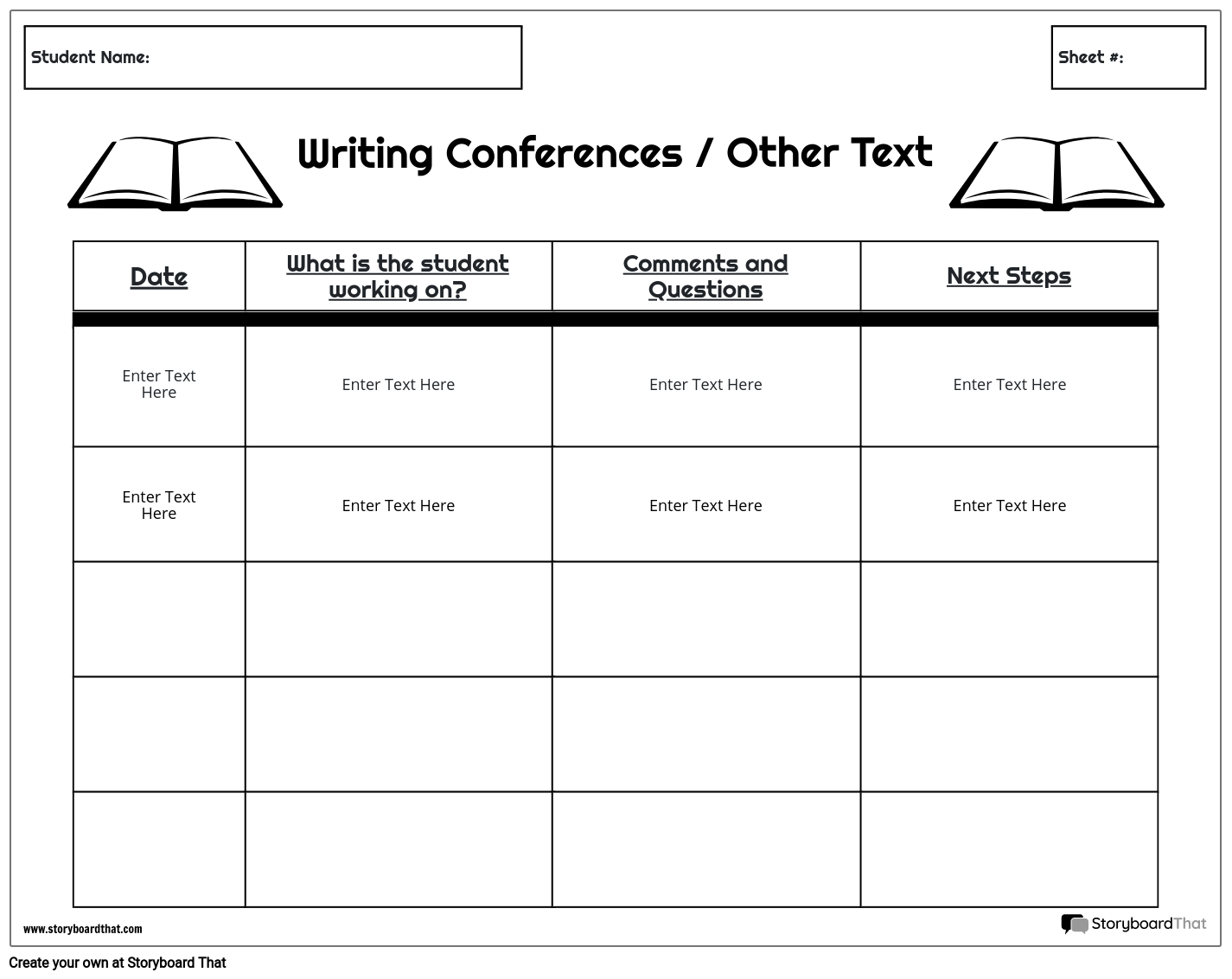 Student/ Teacher Conference Template with a Simple Table