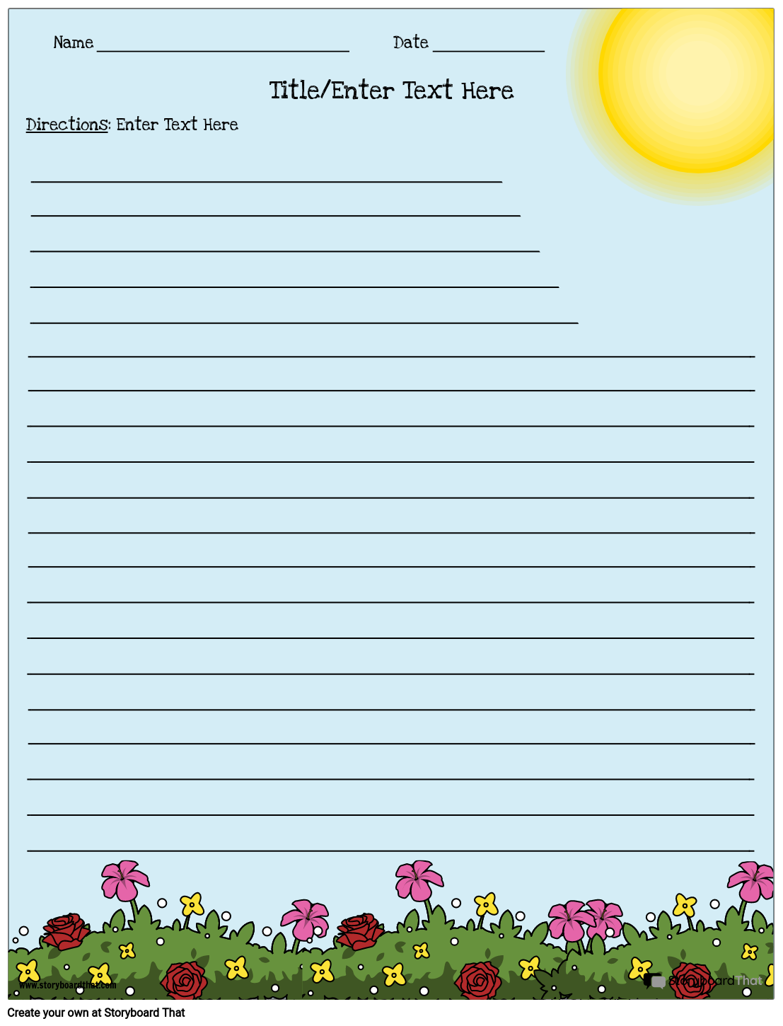 Colorful Flowers Themed Creative Writing Worksheet