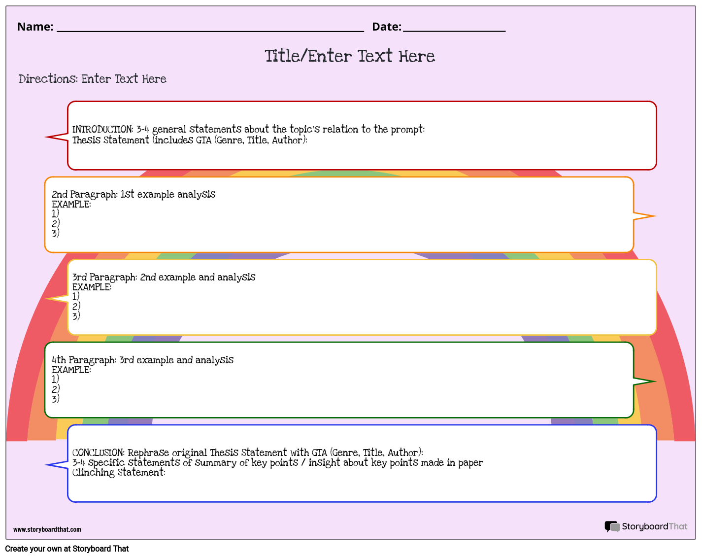 Critical Analysis Worksheet Featuring a Cute Rainbow