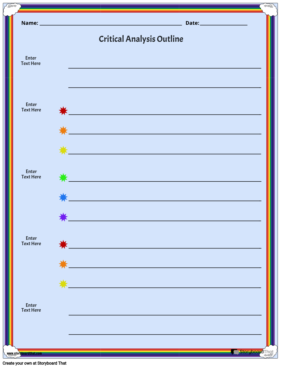 Rainbow Themed Critical Analysis Worksheet Design