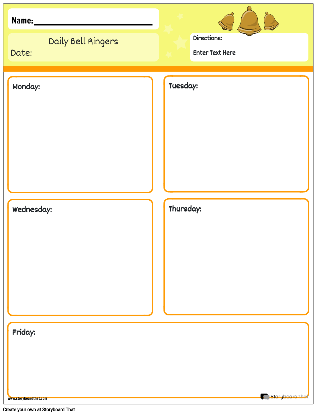 Daily Bell Ringers Storyboard o worksheettemplates