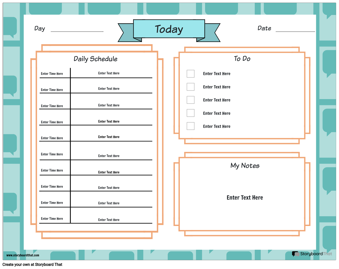 Colorful Daily Planner Worksheet Template with Boxes