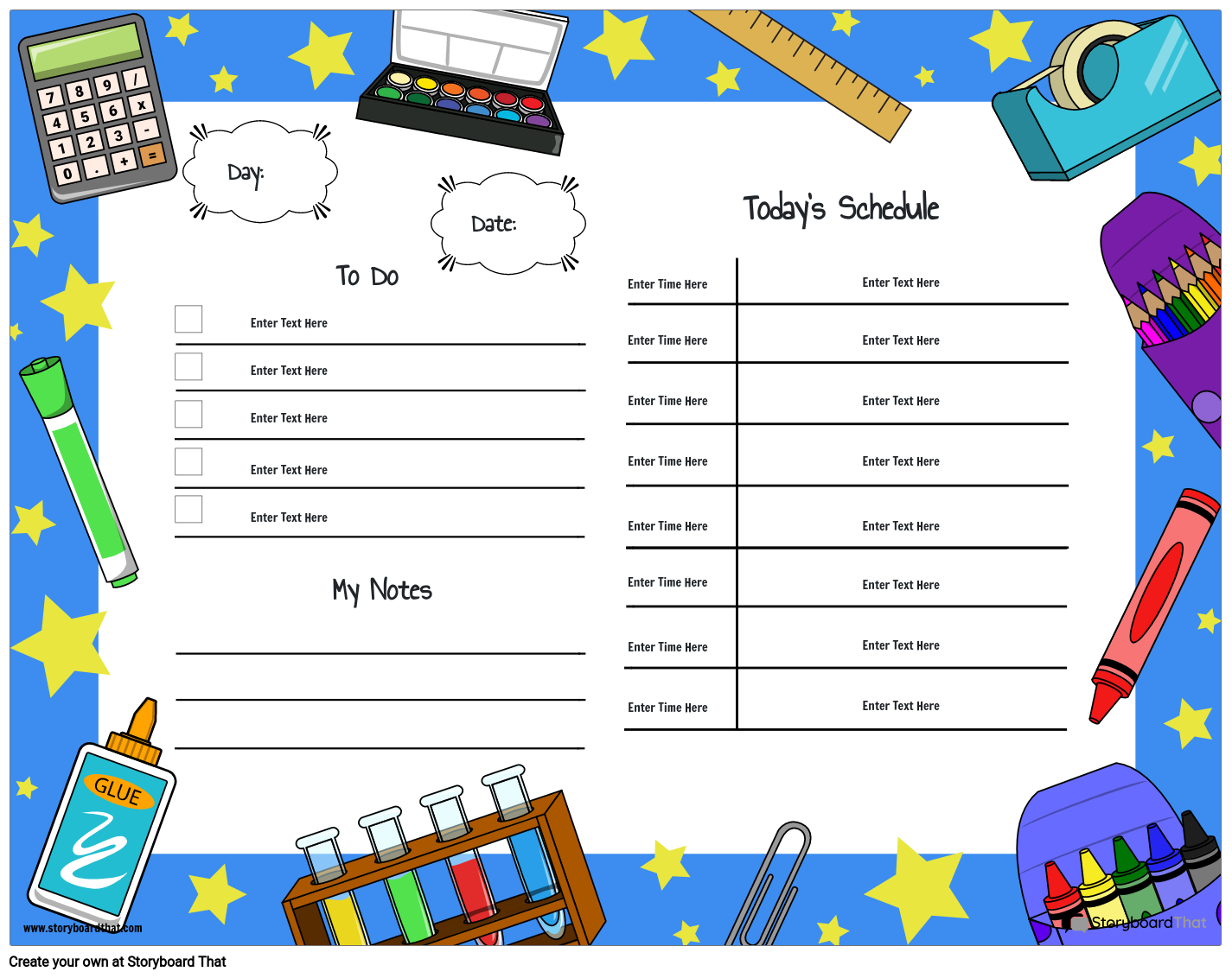 Magical School Supplies Themed Daily Planner Template