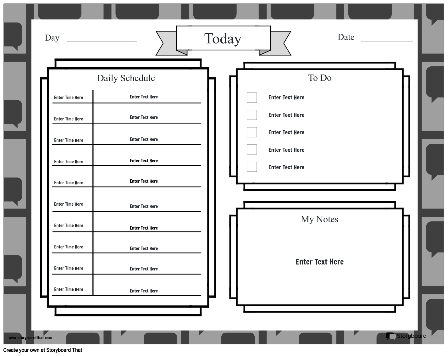 Simple Table and Boxes Based Daily Planner Template