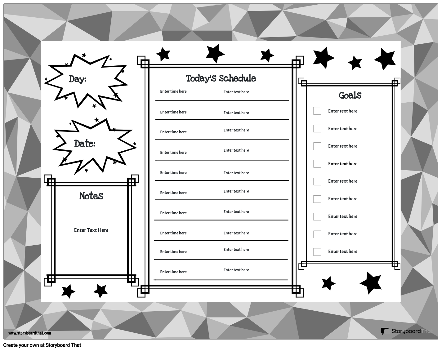Landscape Daily Planner Template Featuring Stars