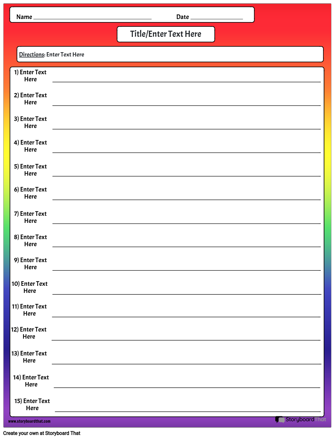 Rainbow Themed Definition Worksheet Template