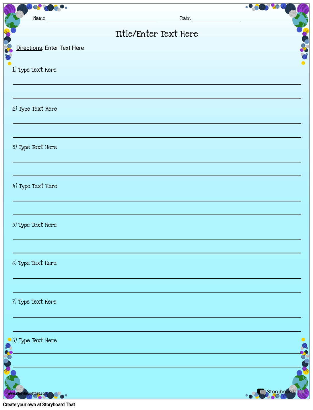 Earth and Planets Custom Definition Worksheet Template