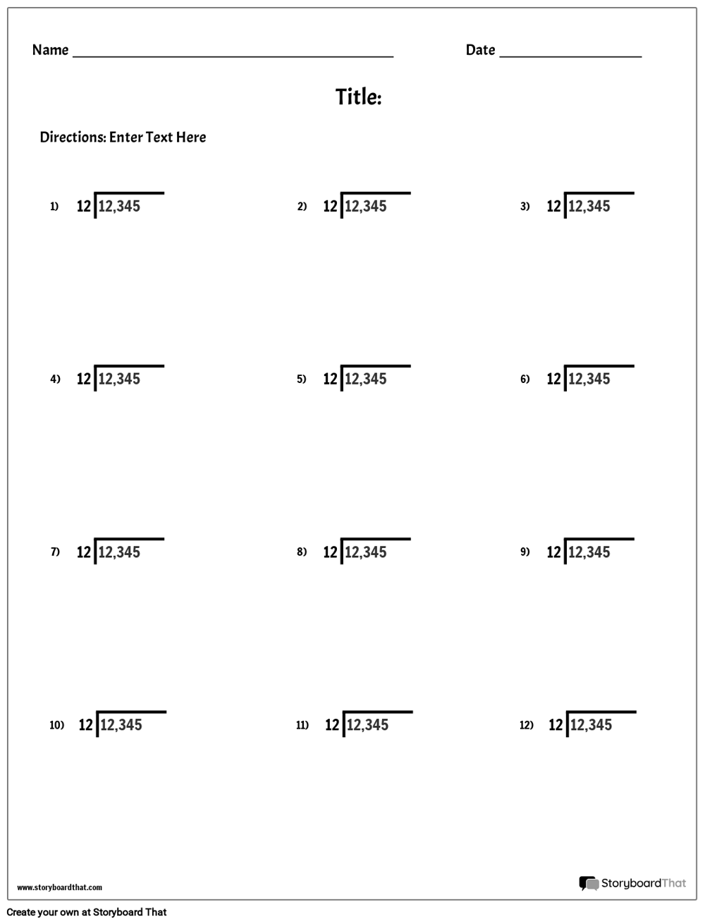 Editable Division Template for Students