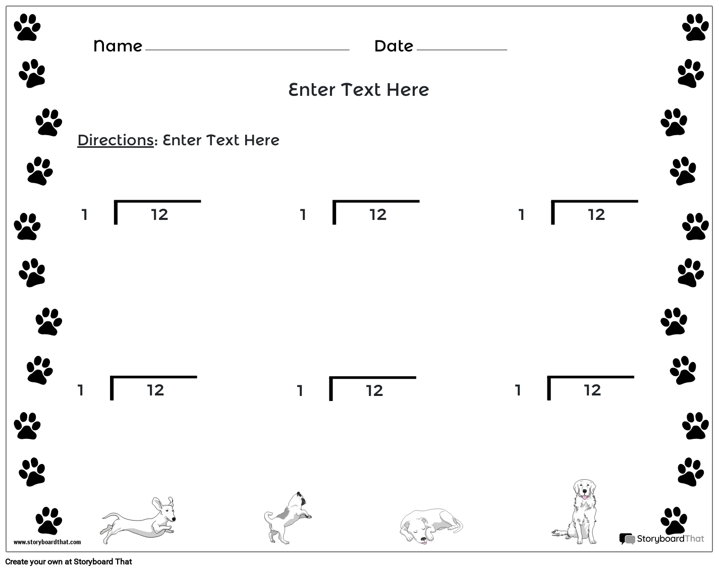 Paw Print Math Division Worksheet Template