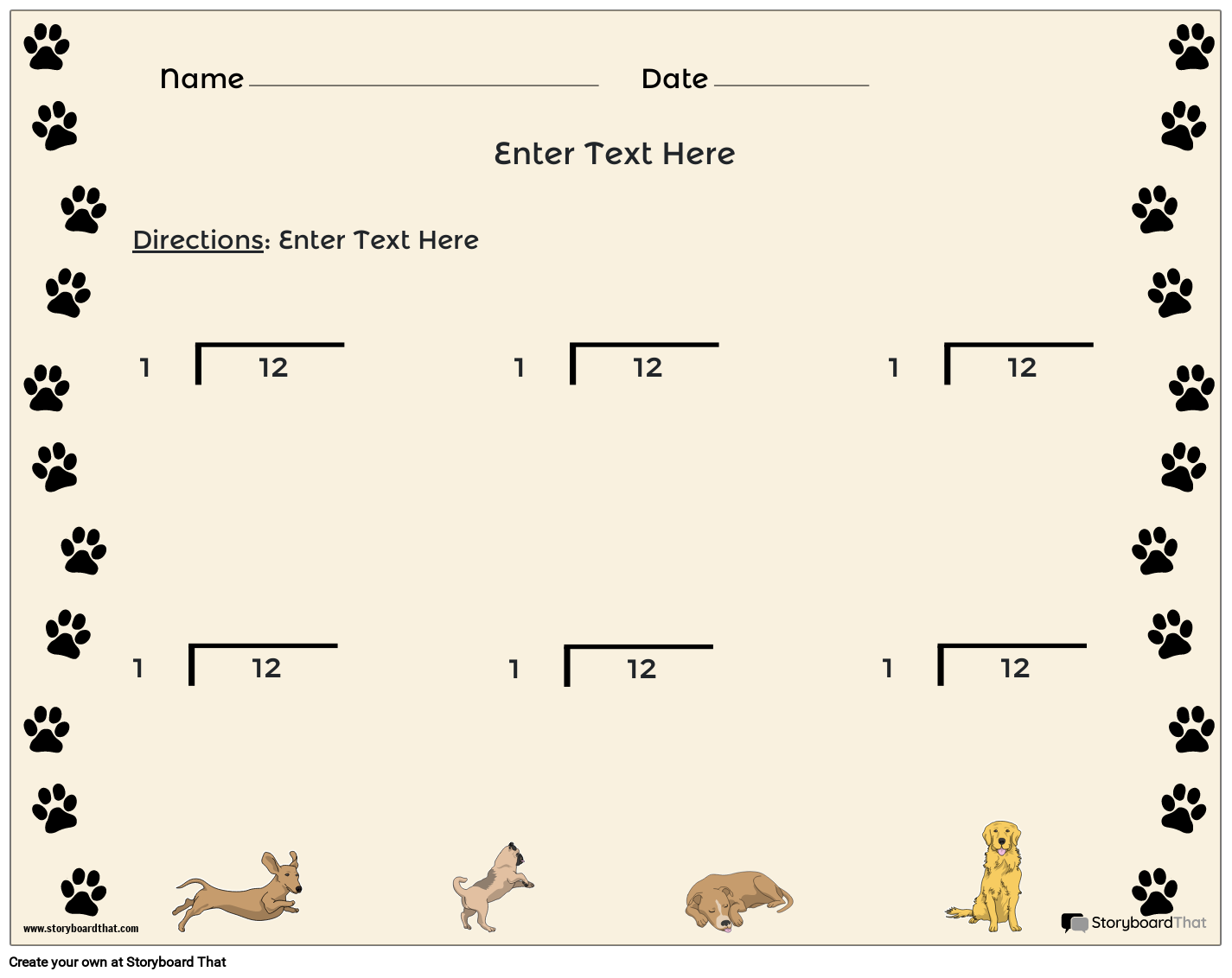Dog-Themed Division Worksheet Template 