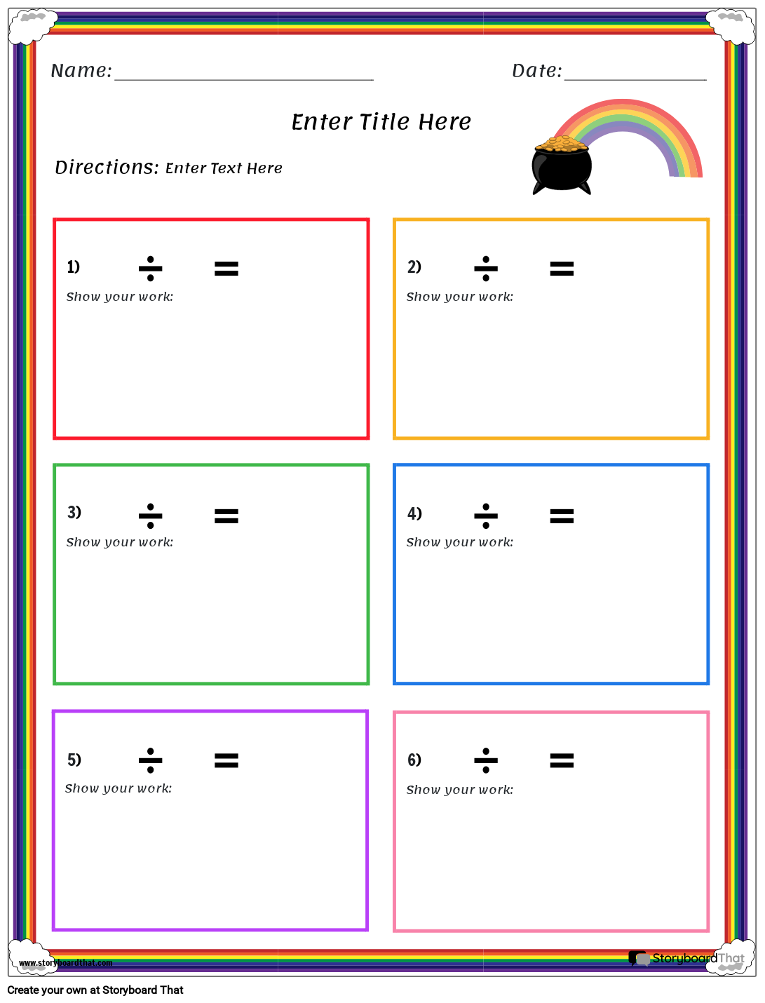 Colorful Division Worksheet Template