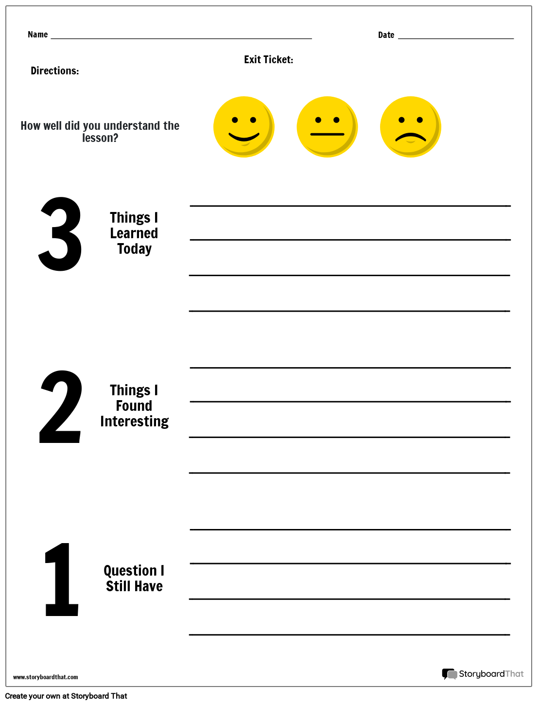 Exit Ticket 3 2 1 With Confidence Storyboard