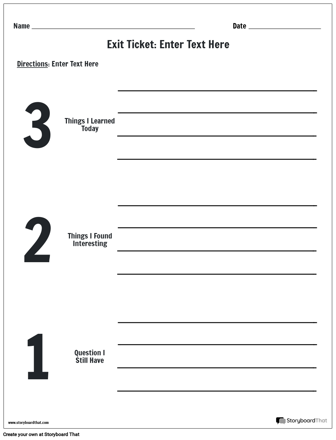 Simple Three Steps Exit Ticket Template