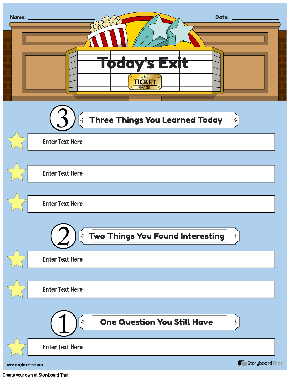 Movie and Popcorn Themed Exit Ticket Template