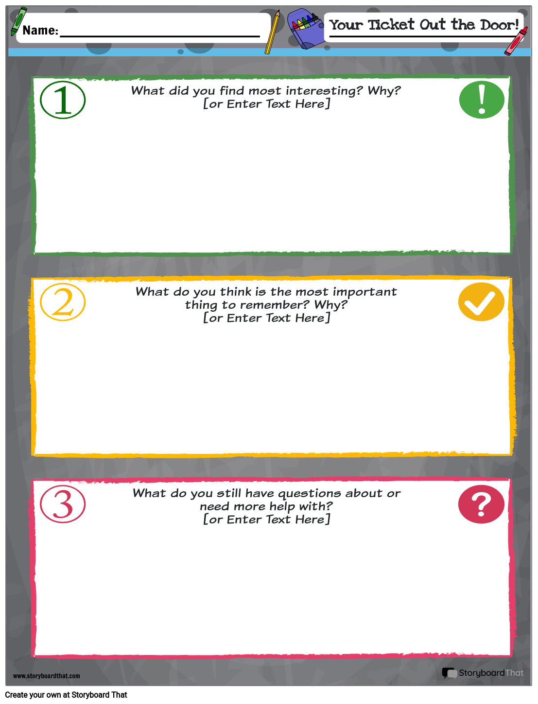 Multicolored Boxes Customizable Exit Ticket Template