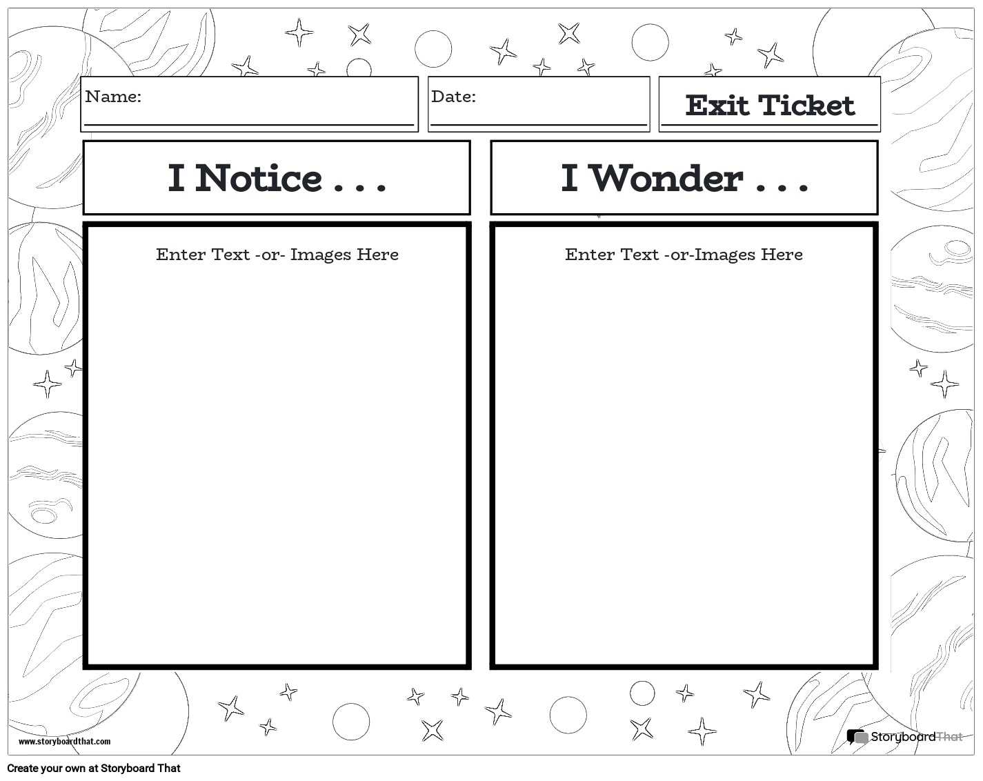 Notice and Wonder Boxes Exit Ticket Template