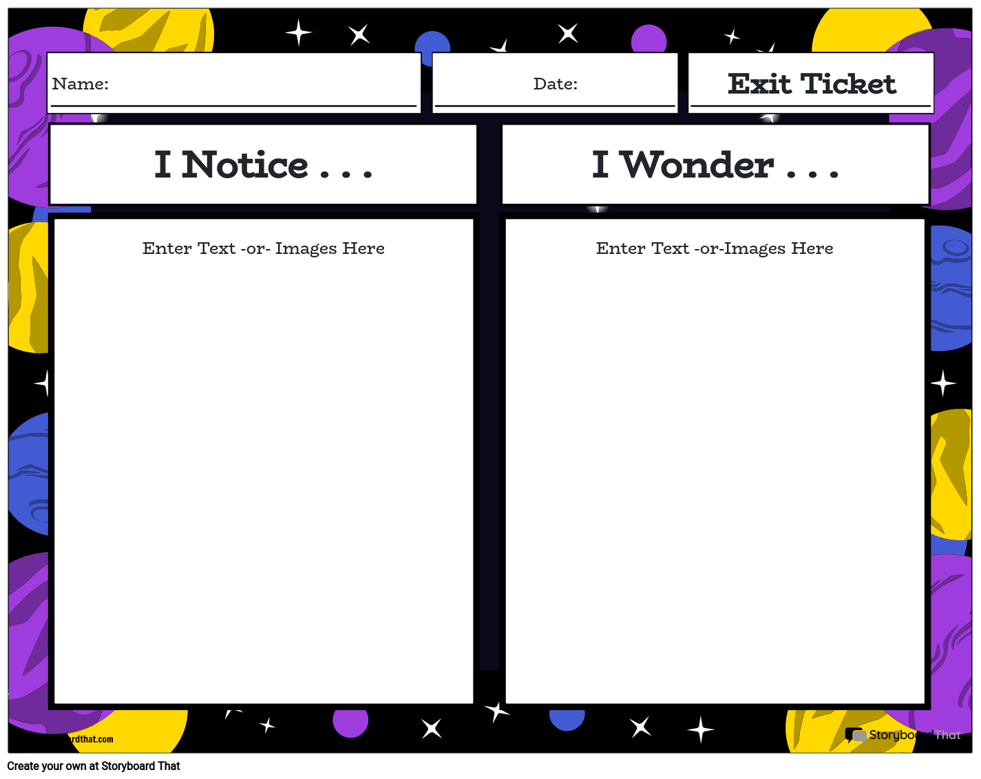 Planets and Space Background Exit Ticket Template