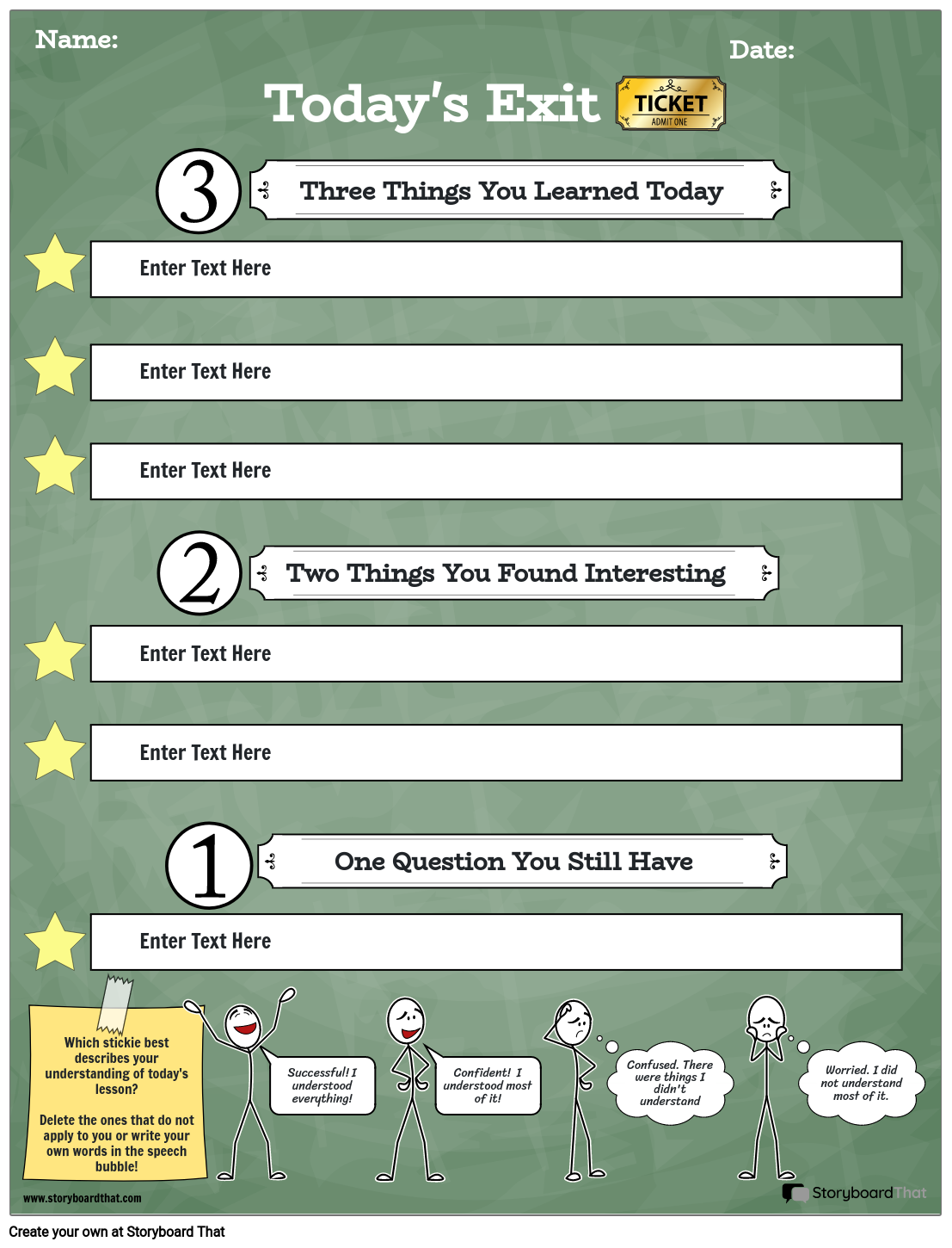 Stars and Stickman Themed Exit Ticket Template