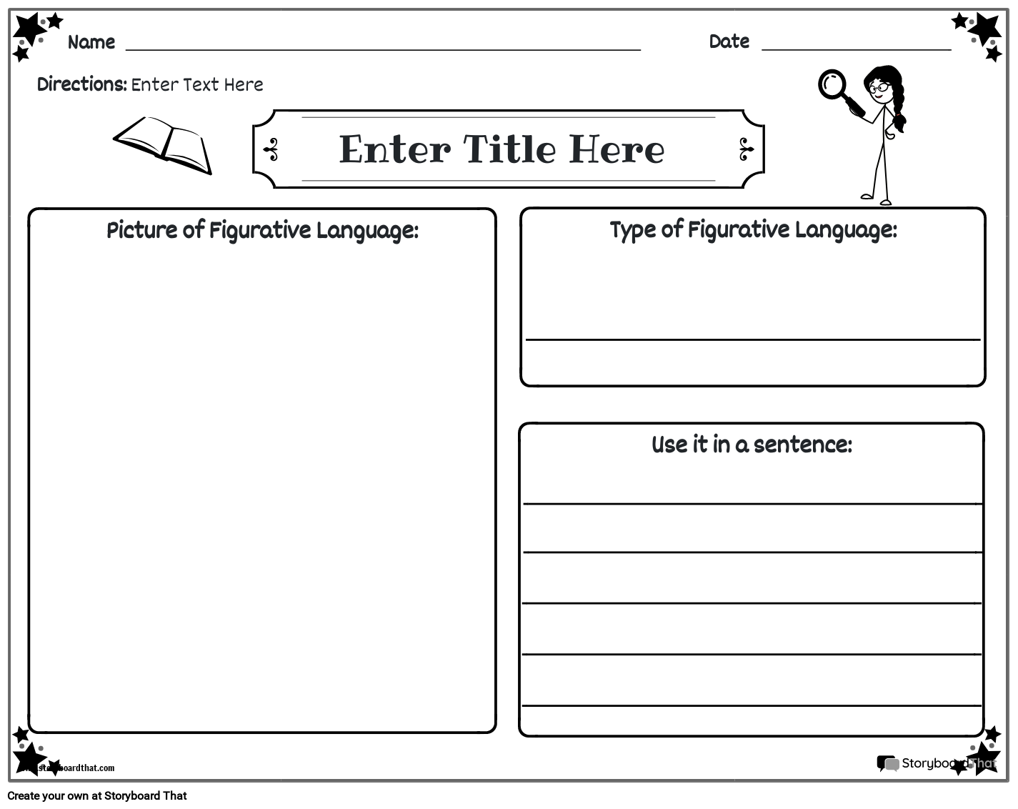 Figurative Language Landscape BW 1 Storyboard Door Worksheet templates