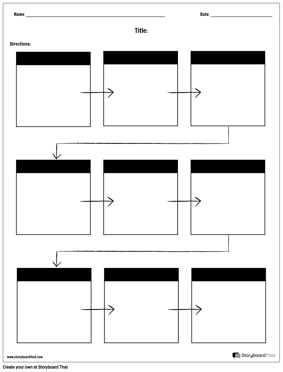 Simple Nine Boxes Flow Chart Worksheet Template