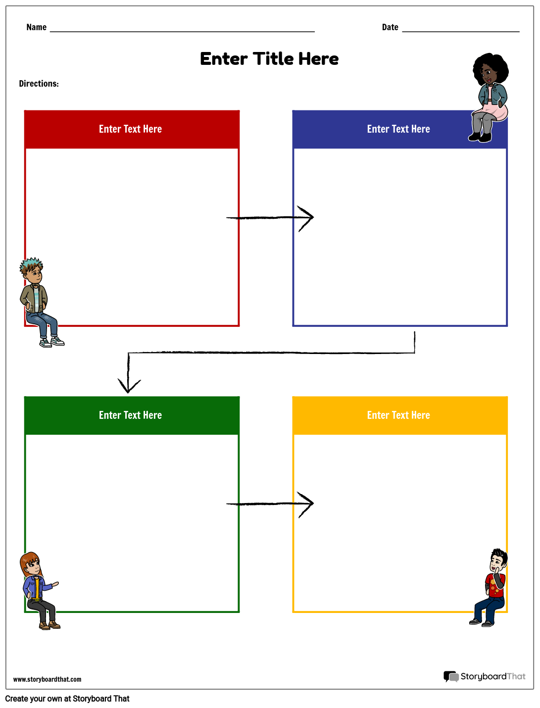 Four Colorful Boxes Flow Chart Worksheet Template