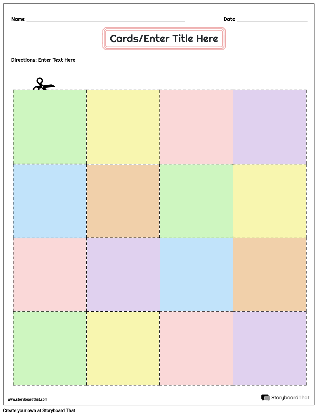 Game Worksheet Template with Colorful Pastel Squares