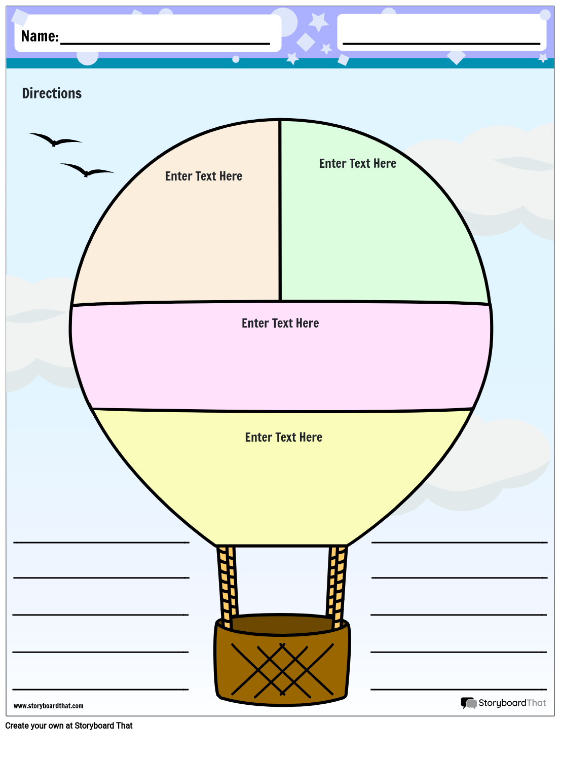 Graphic Organizer Layout with Colored Hot Air Balloon