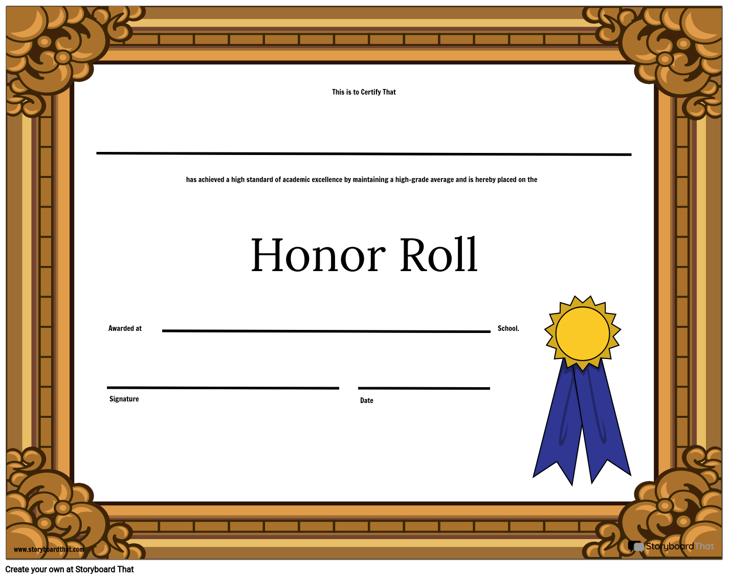 Honor Roll Worksheet Template Storyboard by worksheet-templates For Honor Roll Certificate Template