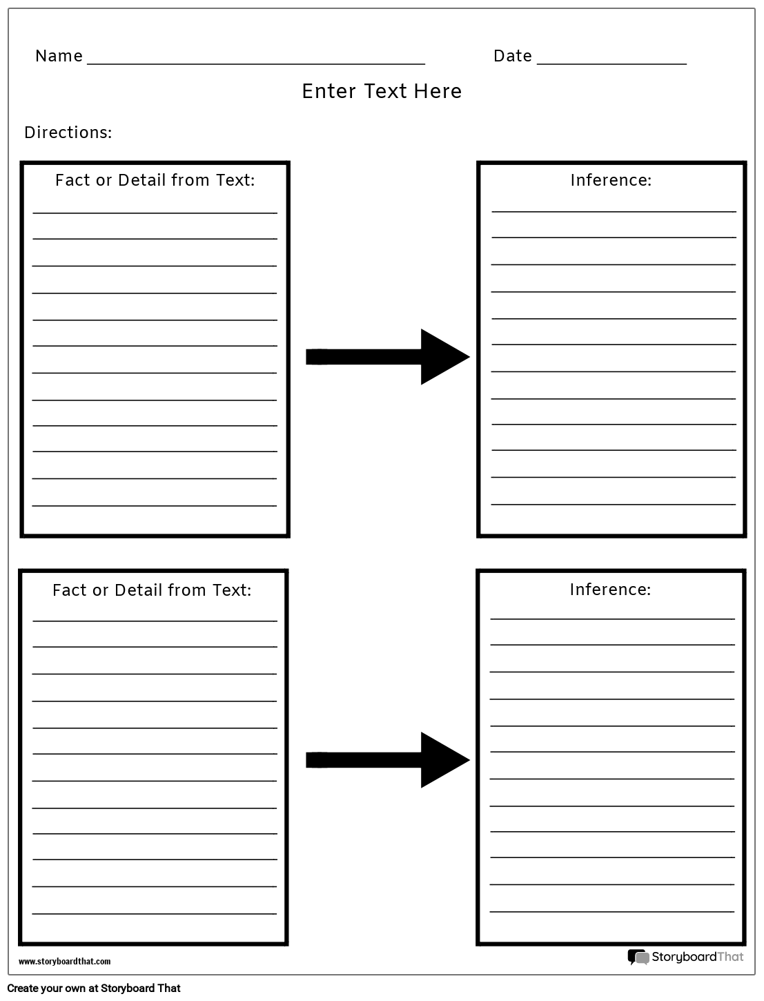 Inferencing Worksheet Template with Simple Boxes