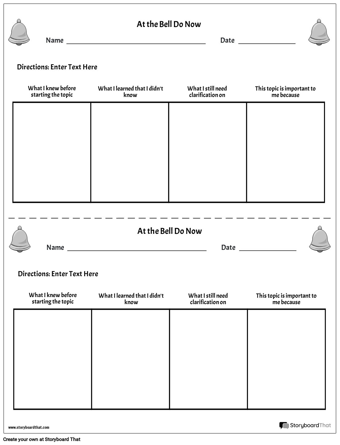 Bell Ringer Template with Simple 4 Boxes