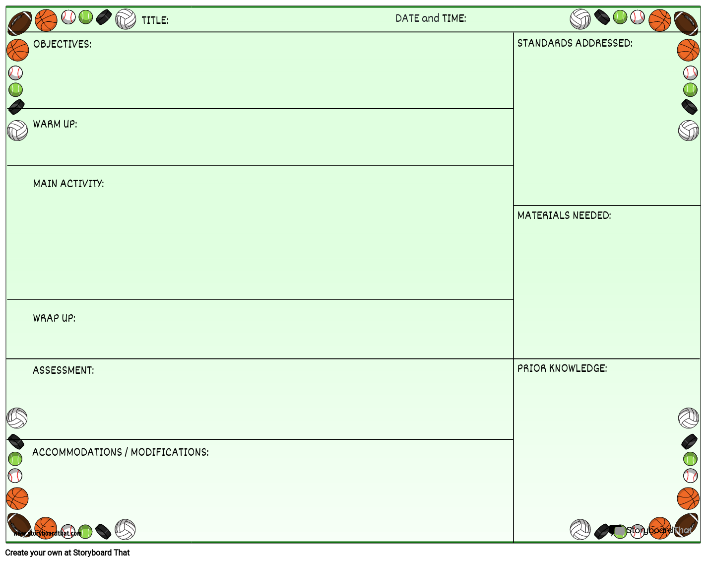 Sports-Themed Lesson Planner Template