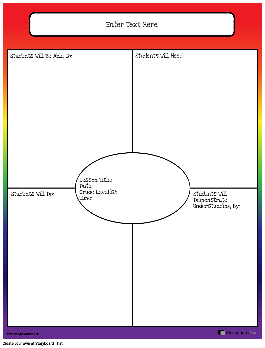 Free Colorful Lesson Plan Worksheet Template