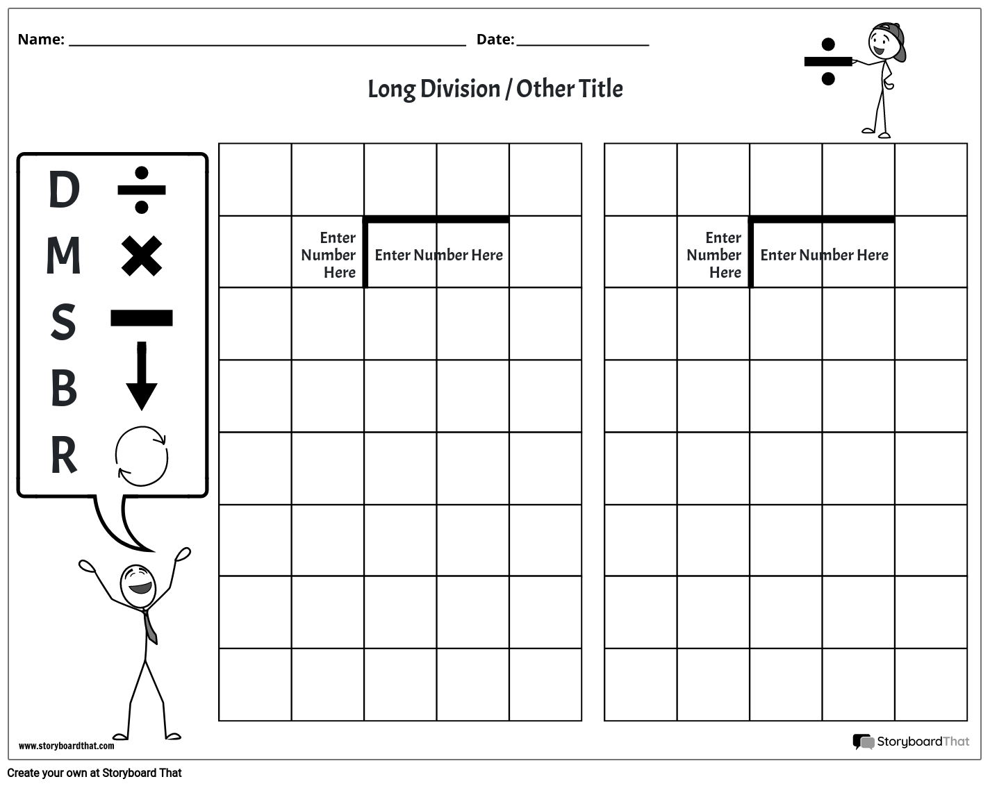 Long Division 1 Storyboard Per Worksheet templates