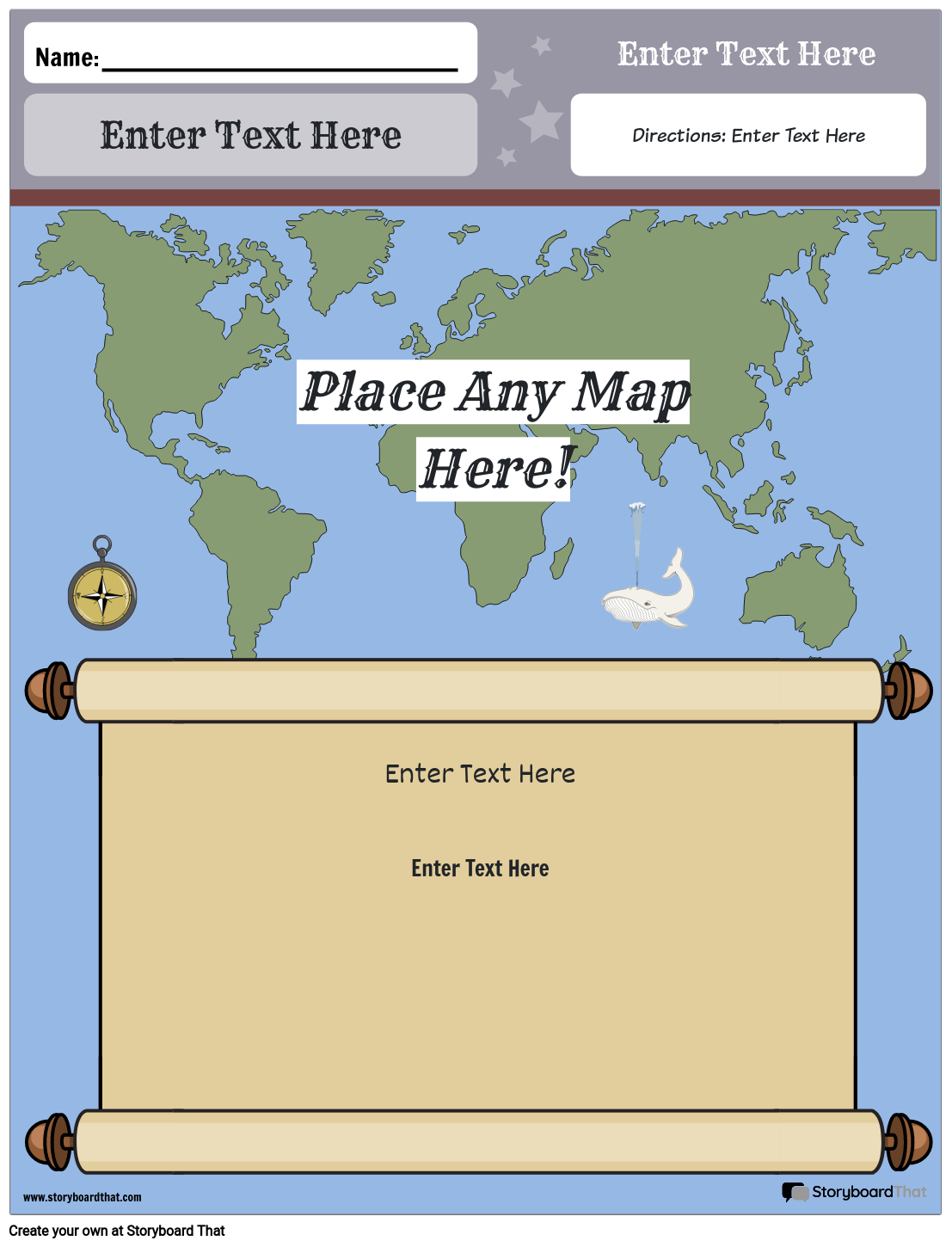 World Map Worksheet Color Portrait with Scroll
