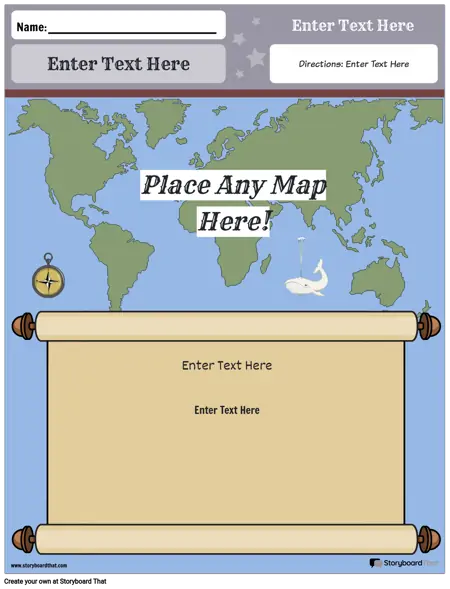 World Map Worksheet Color Portrait with Scroll