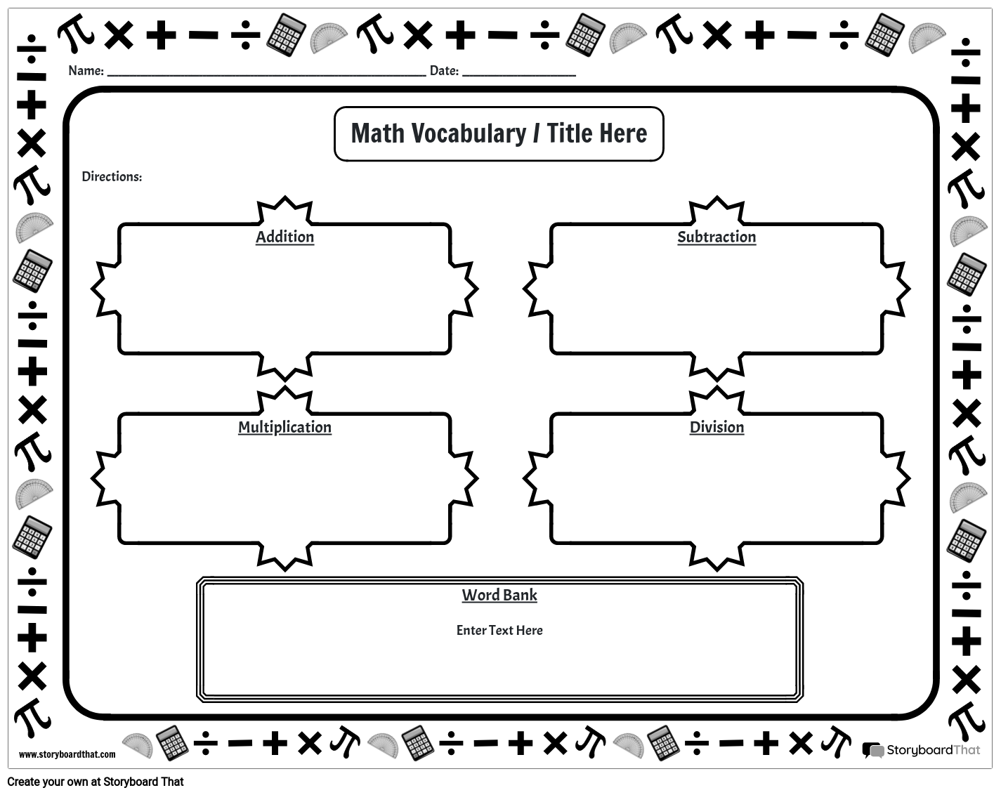 Landscape Math Vocabulary Worksheet with Different Shapes