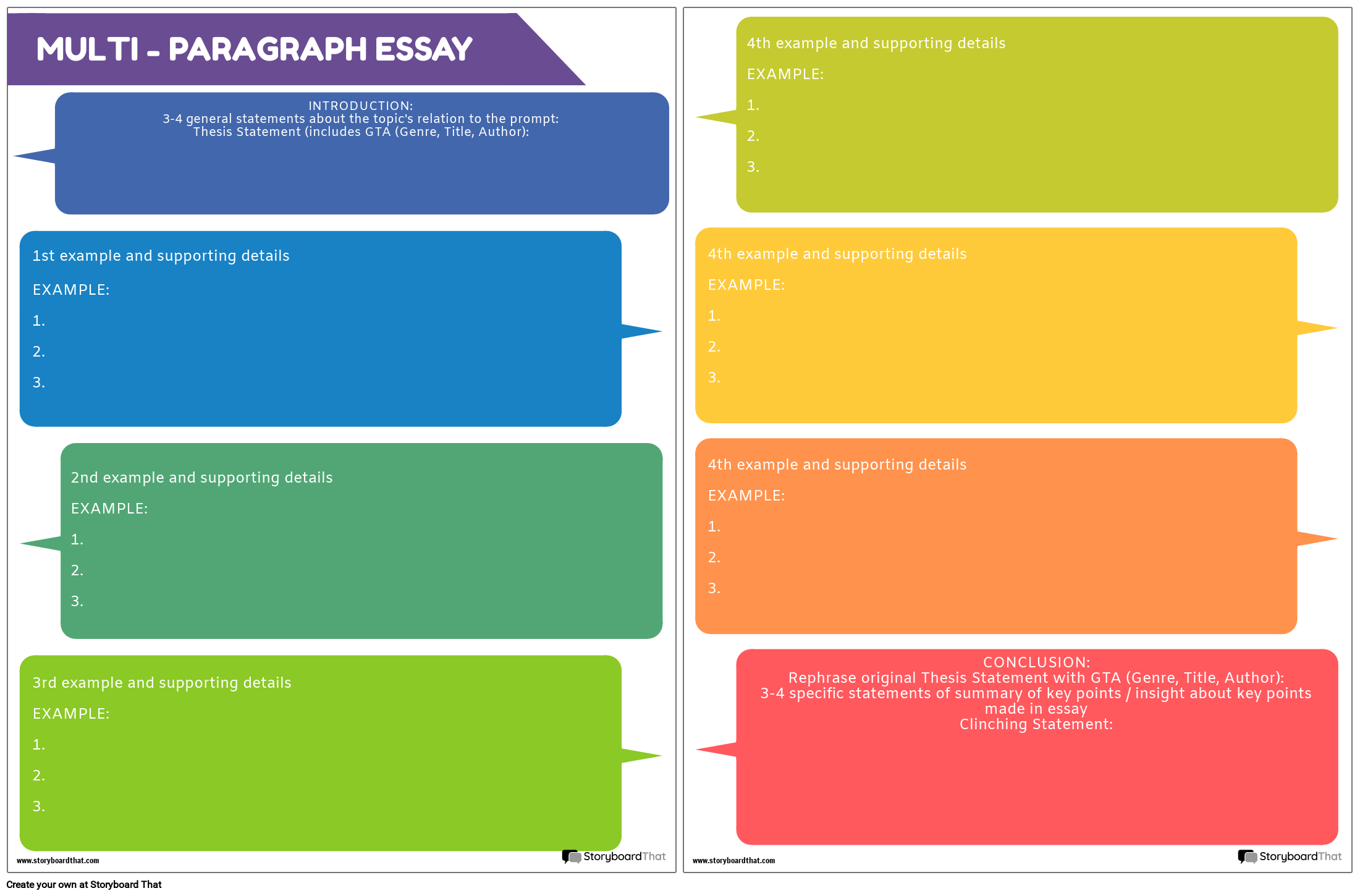 Colorful Multi-Paragraph Essay Worksheet Template