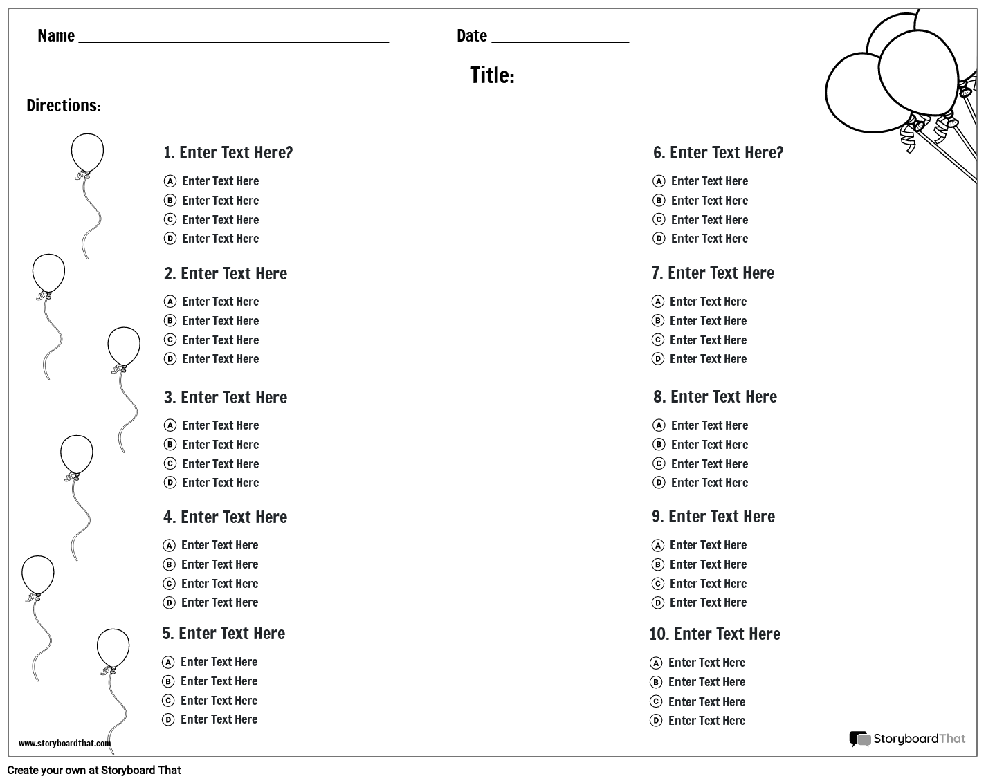 Multiple Choice 10 Storyboard Por Worksheet templates