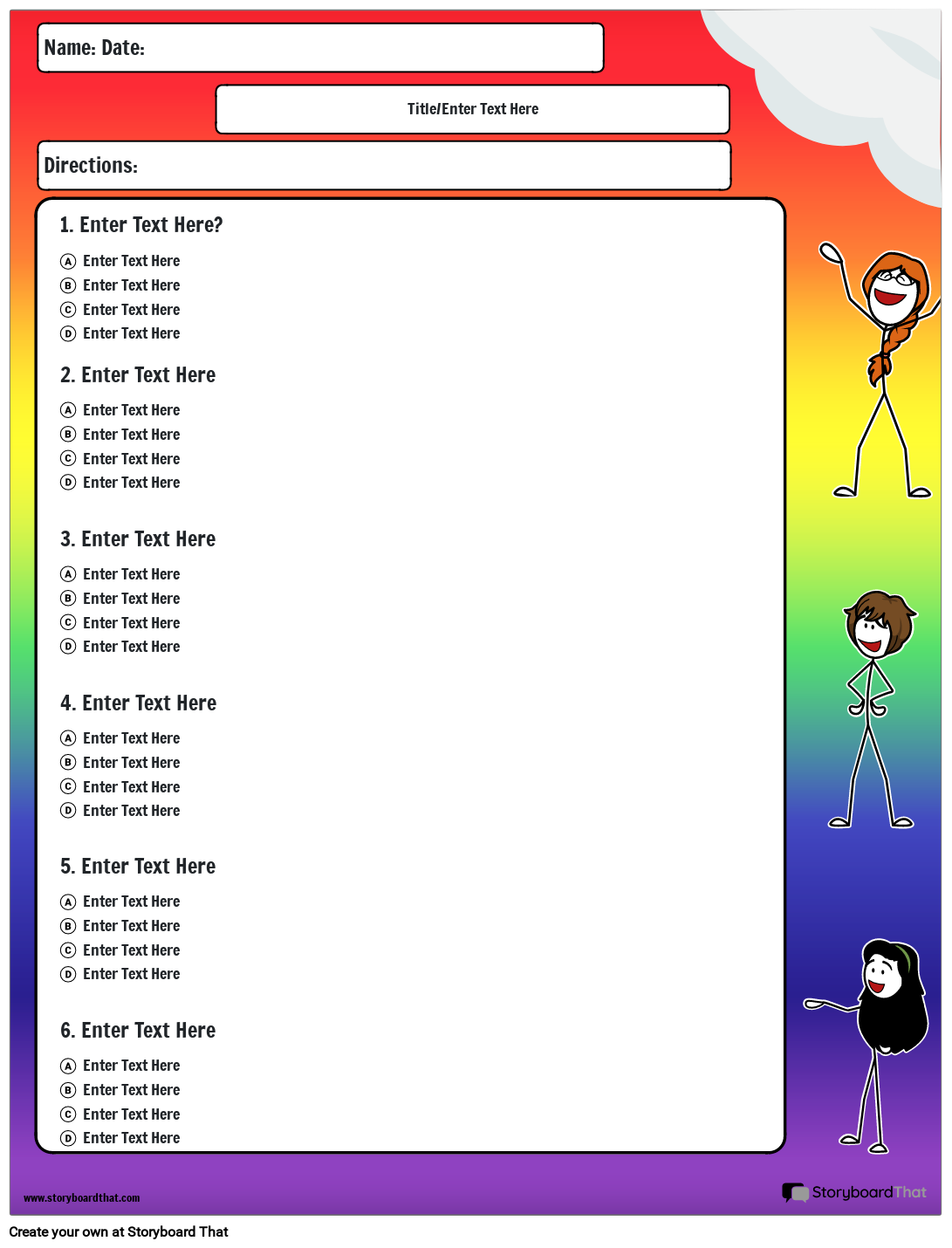 Printable Rainbow-Themed Multiple Choice Worksheet