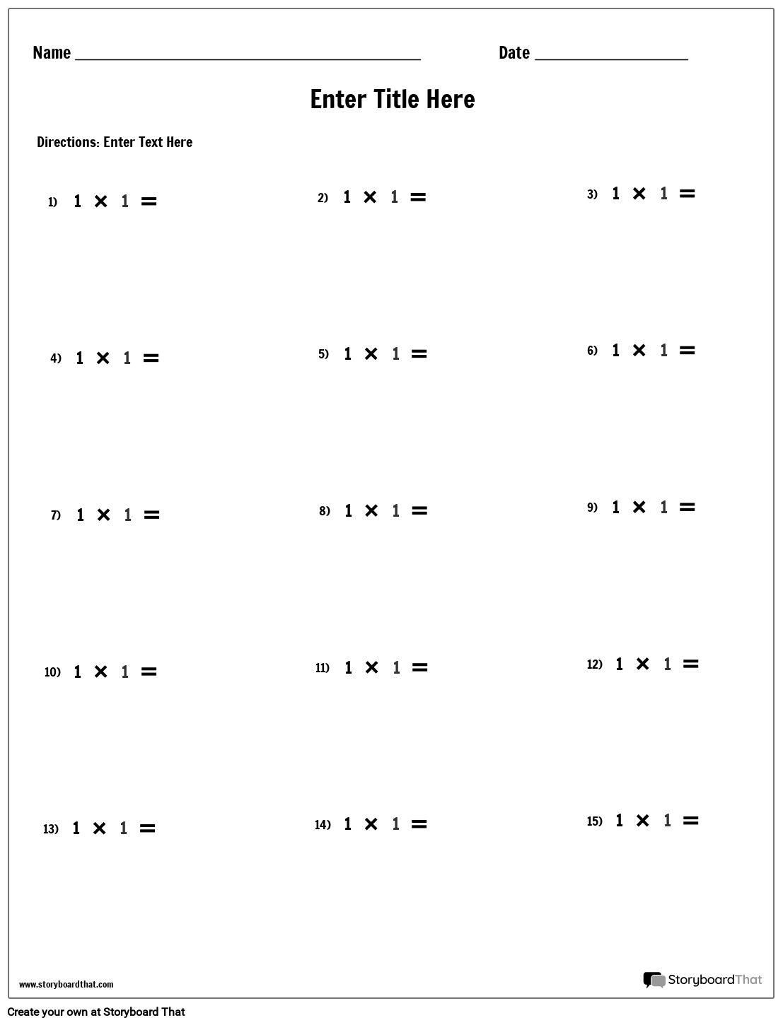 Simple Customizable Multiplication Practice Worksheet