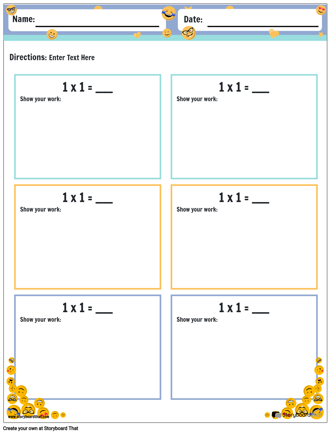 Multiplication Practice Worksheet Featuring Multiple Emojis