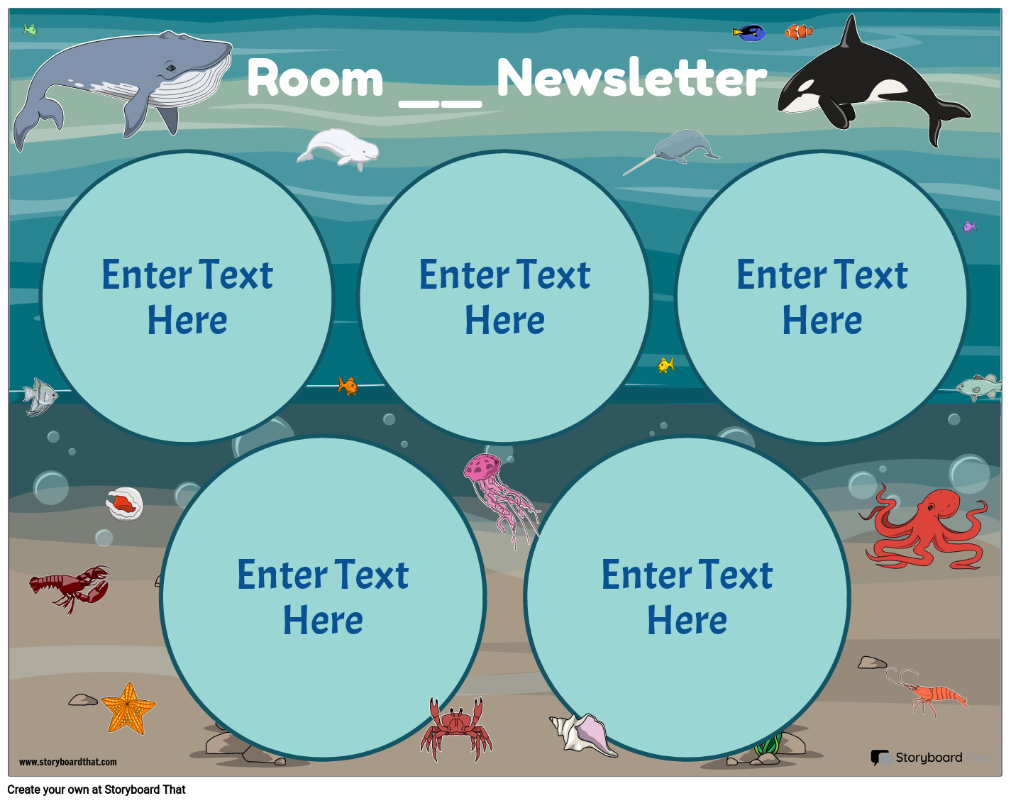 Newsletter Worksheet Featuring Sea Creatures