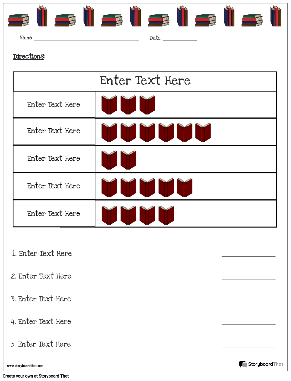 Pictograph Worksheet with Hand-Drawn Books